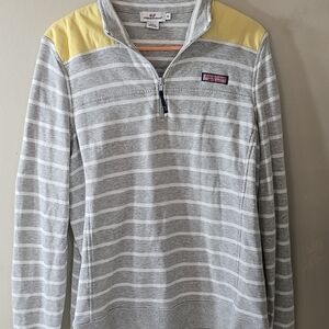 Vineyard Vines Gray and Yellow Women's Zip Up Pullover XL Preowned Striped